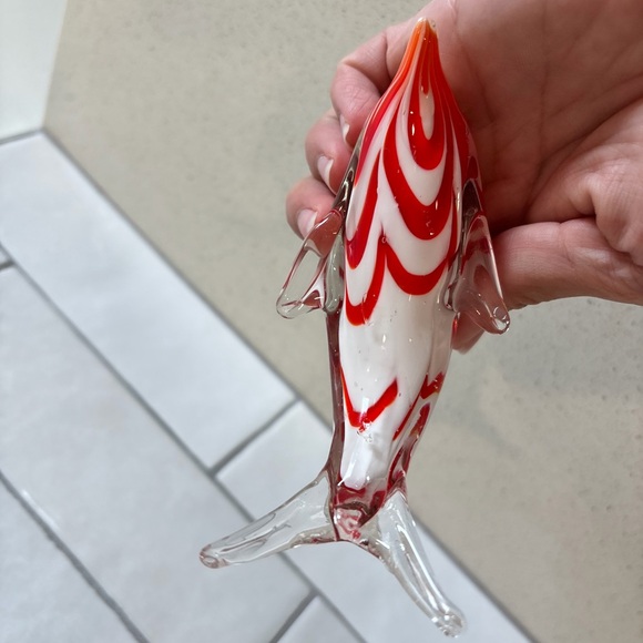 Vtg murano art glass dolphin red white nautical coastal - Picture 6 of 6